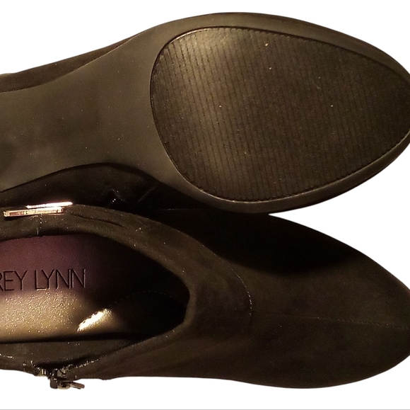 Aubrey Lynn Red Or Black Suede Booties, New In Box, 3" Block Heel, Zipper/Buckle - Picture 7 of 13